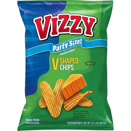 Vizzy V-Shaped Chips party size bag — clean front-facing pack shot.